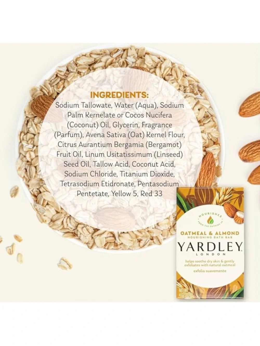 Yardley Of London Oatmeal and Almond Nourishing Bath Bar Luxury Beauty Soap 2 Pk
